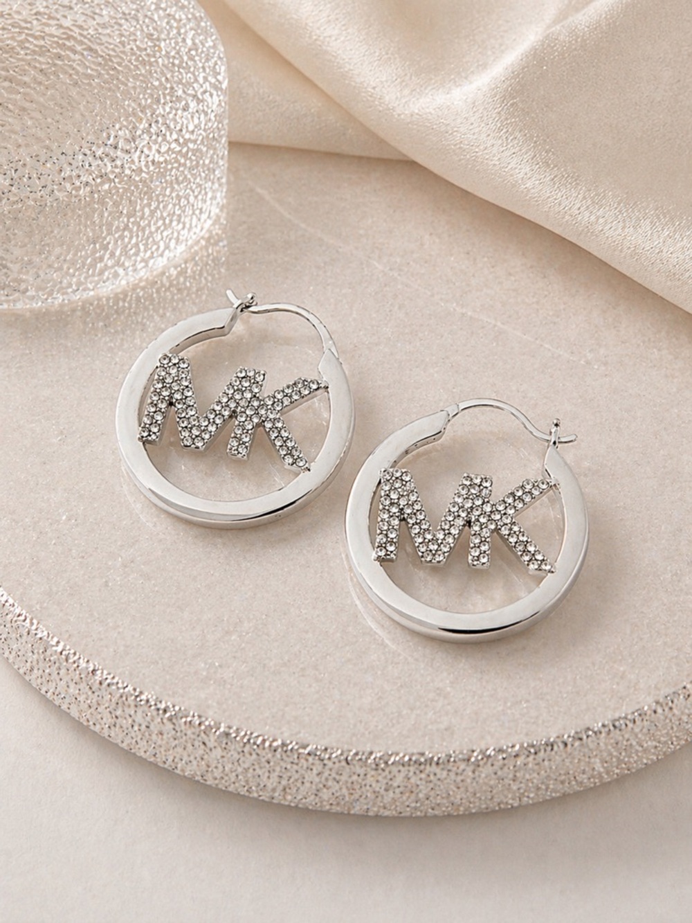 Michael Kors Silver-Tone Pave Hoop Earrings - Picture 3 of 6